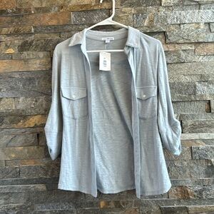 James Perse Size 2 SHEER SLUB SIDE PANEL SHIRT medium